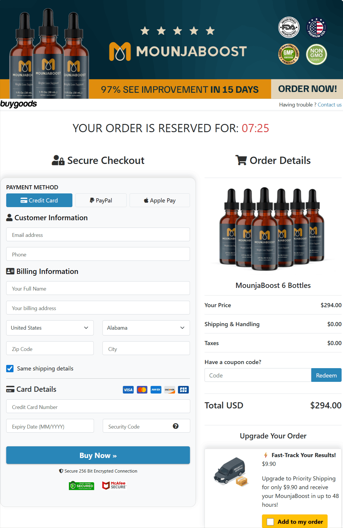 MounjaBoost Checkout page